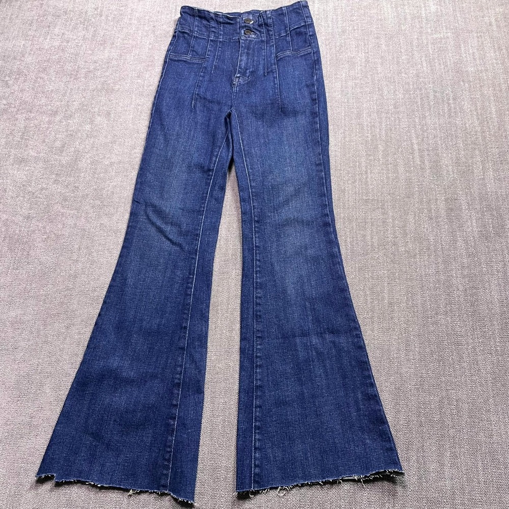 Free People We the Free Jayde Flare Jeans Womens 25 Blue Raw Hem High Rise